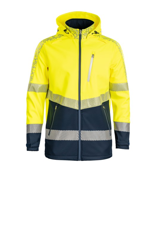 High-visibility softshell “Hi-Vis” jacket fluorescent yellow with dark blue